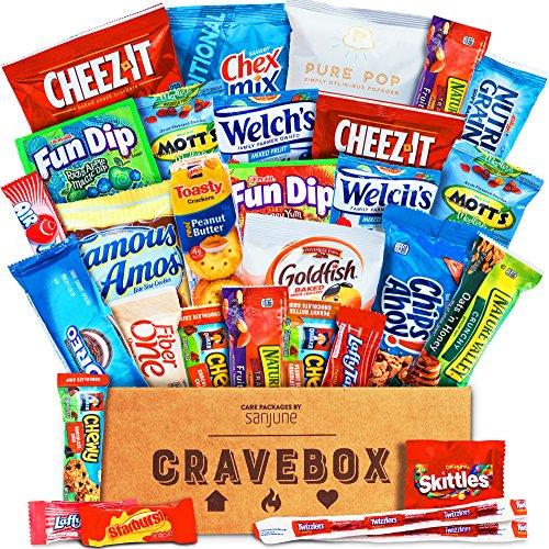 CraveBox - The Classic Care Package - Variety Assortment Bundle of Snacks, Candy, Chips, Chocolate, Cookies, Granola Bars, and More!! (30 Count)