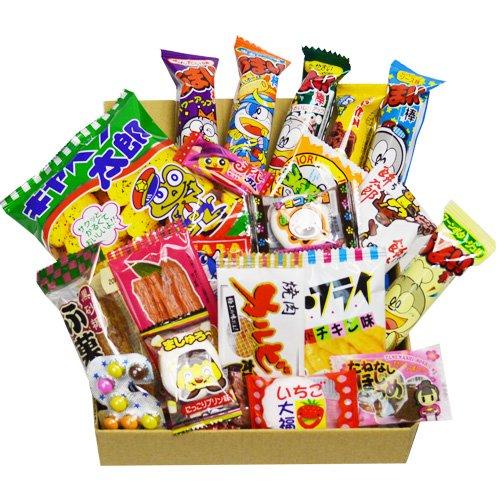 Japanese Candy Dagashi Box 20pcs Umaibo Snack Gumi potato Chip Kitty chocolate w/ AKIBAKING Sticker