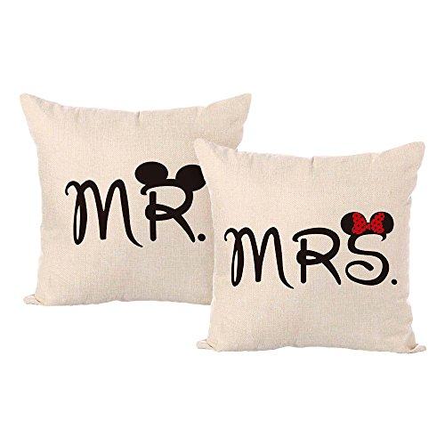 Set of 2 Jahosin Throw Pillow Covers 18 X 18 Inches ,Decorative Couple-Love Cushion Case (Mr and Mrs)