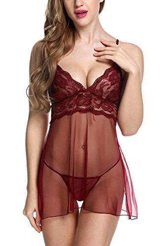 Avidlove Women Babydoll Lingerie Sleepwear Lace Chemises Outfit Watermelon Red L