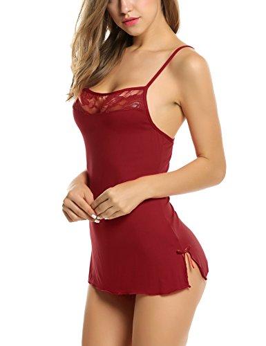Avidlove Women Chemises Sexy Lingerie Mini Babydoll Sleepwear Strappy Lace Dress Wine Red Small