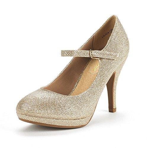DREAM PAIRS Womens LILICA Gold Glitter Mary-Jane Close Toe Stilleto Platform Heel Pump Shoes - 10 M US
