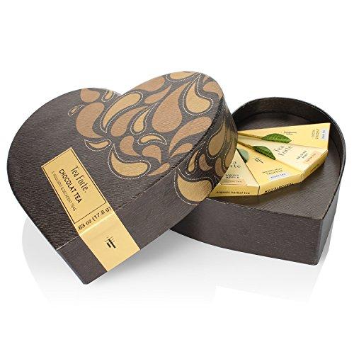 Tea Forte Small Heart Chocolat Teas in Gift Box with 5 Handcrafted Pyramid Tea Infusers - Black Tea, Herbal Tea