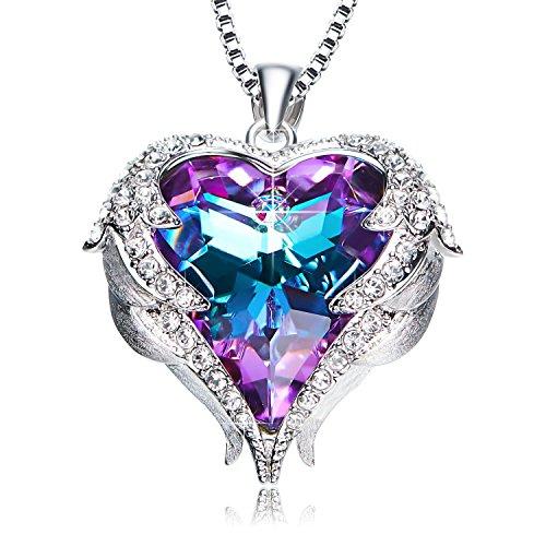 Purple Love Heart Pendant Necklaces Gifts for Wife Romantic Swarovski Necklace Fashion Jewelry Birthday Gifts for Women
