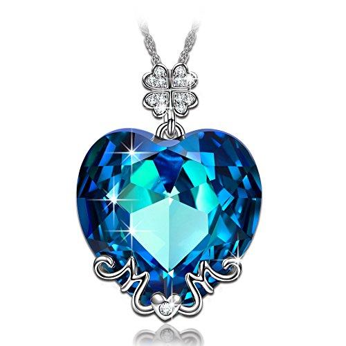 LadyColour Lucky Mom Pendant Necklace Swarovski Crystals Love Heart Jewelry for Women Christmas Gifts for Mom Xmas Gifts Birthday Gifts for Mom Wife Daughter Necklace for Mom Mother-to-be