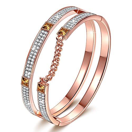 Valentines Day Gifts J.NINA Rose Gold Plated Women Bangle Bracelet for women Made with Swarovski Crystals Jewelry Birthday Anniversary Gifts for Girlfriend Mom Daughter niece friends