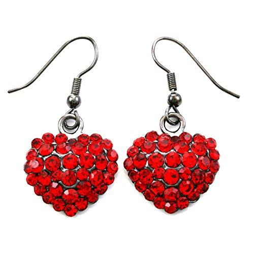 Valentines Day Red Heart Earrings Love Be Mine Dangle Hook Style Red Paved Rhinestone Fashion Jewelry