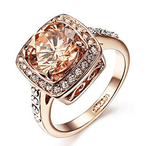 Yellow Shinning Cubic Zirconia Topaz Rings For Women 18K Rose Gold Plated