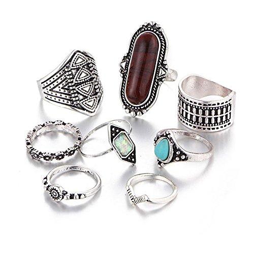 Hanloud Bohemian Knuckle Ring Set Vintage Finger Turquoise Stacking Rings