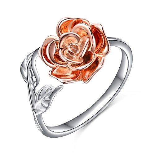 Rose Flower Ring for Women S925 Sterling Silver Adjustable Wrap Open Ring.