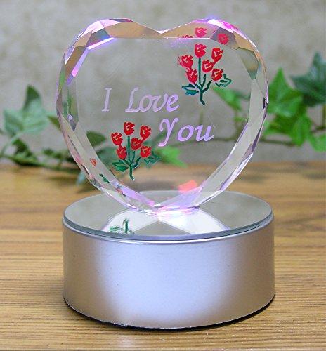 I Love You Gift - Etched Glass Heart on LED Base - LED Light up Heart - Valentines Day Decoration - Sweetheart, Wife, Husband, Boyfriend, Girlfriend
