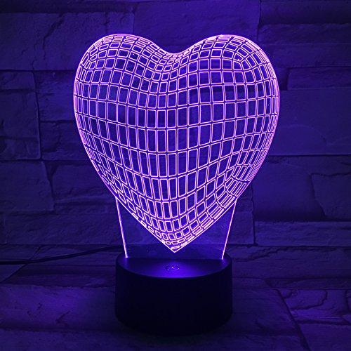LE3D 3D Optical Illusion Desk Lamp/3D Optical Illusion Night Light, 7 Color LED 3D Lamp, Heart 3D LED For Kids and Adults, Heart Shape Light Up