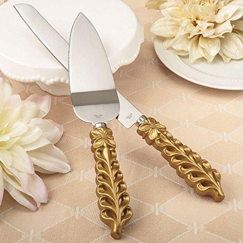 Gold Lattice Wedding Cake Serving Set - Knife & Server