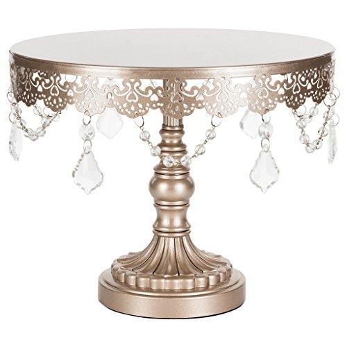 Sophia Collection Champagne 10 Inch Cake Stand with Crystals, Round Metal Wedding Birthday Dessert Cupcake Pedestal Display