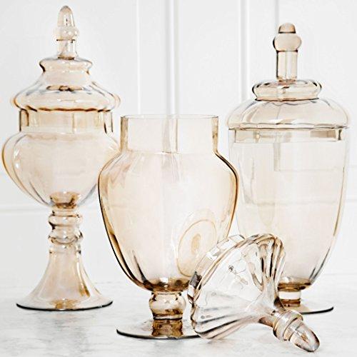 Palais Glassware Glass Apothecary Jars - Set of 3 - Wedding Candy Buffet Containers (Large, Amber)