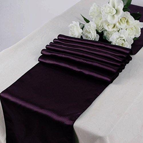 MDS Pack Of 10 Wedding 12 x 108 inch Satin Table Runner For Wedding Banquet Decoration- Plum