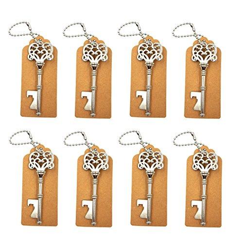 DerBlue 60 PCS Key Bottle Openers,Vintage Skeleton Key Bottle Opener,Skeleton Key Bottle Openers Wedding Favors Rustic Decoration with Escort Tag Card (Silver)