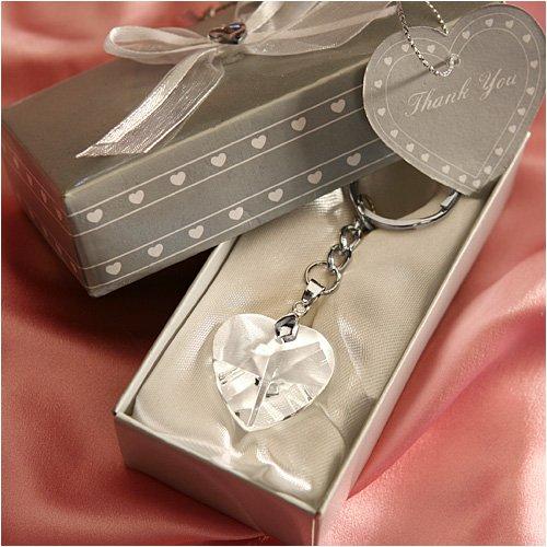 Chrome Key Chain with Crystal Heart Wedding Favors, 30