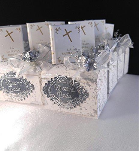 Nuestra Boda, Sagrados Recuerdos, Silver & White Beautiful Favor Chests Memories,White (12) Party Pack Recuerdos De Boda/Matrimonio