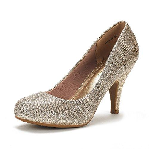 DREAM PAIRS ARPEL Womens Formal Evening Dance Classic Low Heel Pumps Shoes New Gold Glitter Size 11