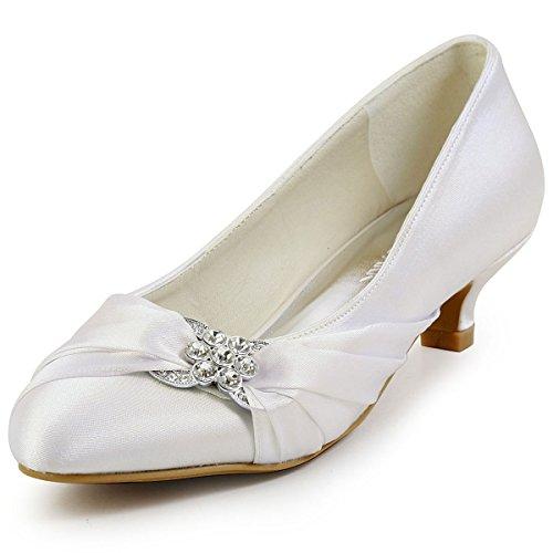 ElegantPark EP2006L Women Closed Toe Comfort Heel Rhinestone Satin Wedding Bridal Shoes Ivory US 11