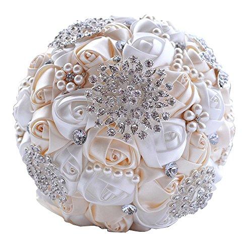 JACKCSALE Wedding Bouquet Bride Bouquet Bridal Brooch Bouquet Bridesmaid Bouquet Flowers Valentines Day (creamy + white)