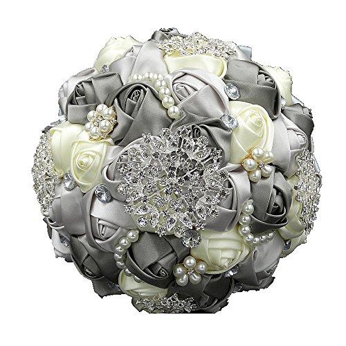 Wedding Flowers Bridal Bouquets Elegant Pearl Bride Bridesmaid Wedding Bouquet Crystal Sparkle (diameter 8.66 inches gray)