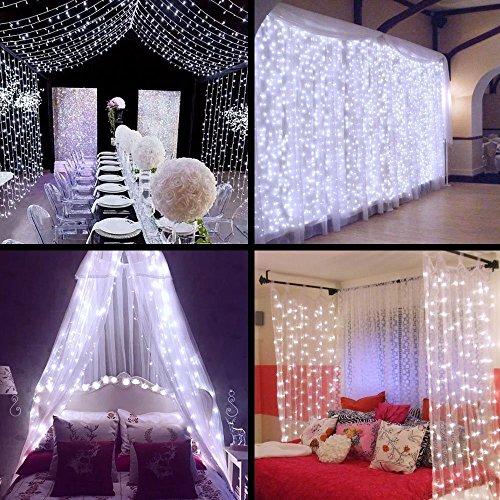 ZSTBT Linkable 304LED 9.84ft9.84ft/3m3m Window Curtain Lights Icicle Fairy Lights for Party Wedding Home Patio Lawn Garden (White)