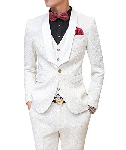 MOGU Mens New Casual Slim Fit Skinny Dress Suits 3 Piece US Size 38 (Label Asian Size XXL) White