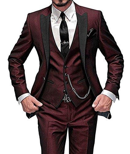 Pretygirl Mens Slim Fit One Button Groom Best Man Peak Groomsmen Men Wedding Suits (Blazer+Pants+Vest+Tie)
