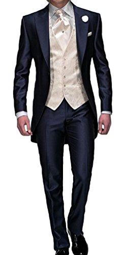 Lover Dress Slim Fit Navy Blue Tuxedos with Jacket Pants Tie Vest (M)