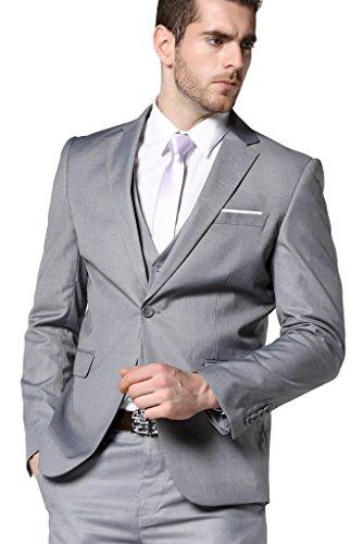 Mens Slim Fit 3 Piece Dress Suits Prom Dress Suit Set US Size 32 (Tag Asian Size M) Light Gray
