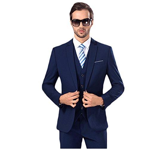 MAGE MALE Mens Solid 3-Piece Suit Slim Fit Notch Lapel One Button Tuxedo Blazer Jacket Pants Vest Set