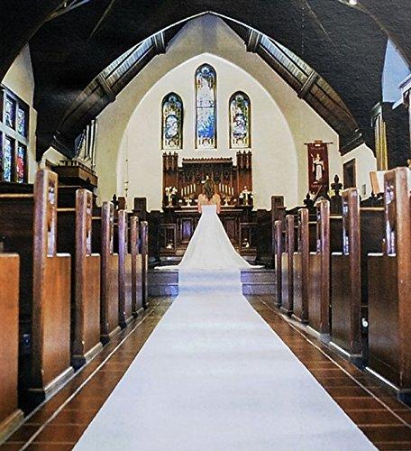 Wedding Aisle Runner White Scroll Print Indoor Outdoor Fabric 100 Foot Roll with Pull Cord