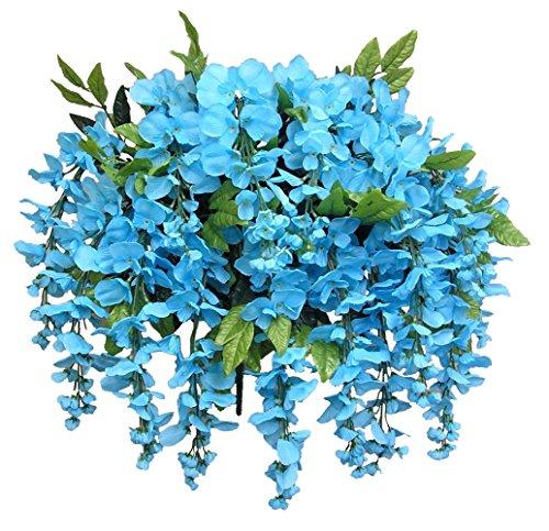 Artificial Wisteria Long Hanging Bush Flowers - 15 Stems For Home, Wedding, Restaurant and Office Decoration Arrangement, Turquoise