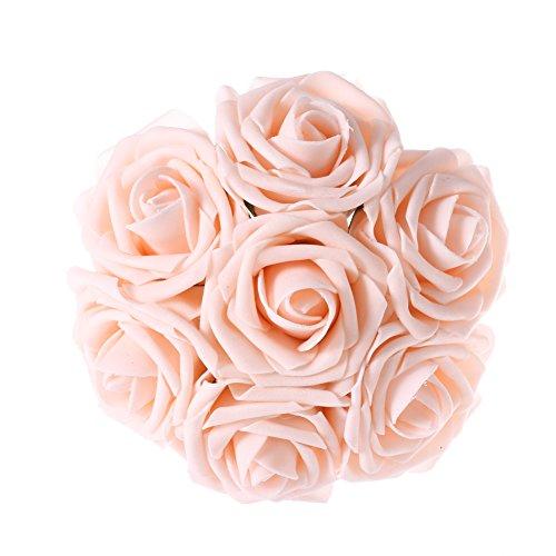 Lings moment Artificial Flowers Blush Roses 50pcs Real Looking Fake Roses w/Stem for DIY Wedding Bouquets Centerpieces Arrangements Party Baby Shower Home Decorations