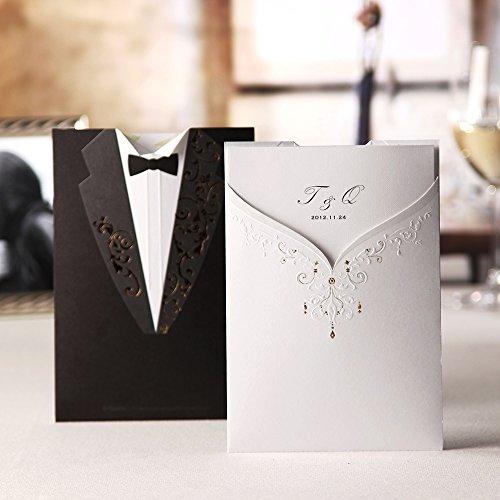 Wishmade 50X Groom Bridal White and Black Laser Cut Wedding Invitations Invites Card Stock For Engagement Party Bridal Shower CW2011