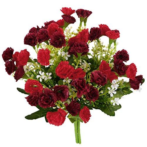 Artificial Flowers Fake Silk Carnations SOLEDI 2 Bunch 25-stem Plastic Flower Arrangement Wedding Party Home Garden Decor Room SMALL MINI SIZE(Red)