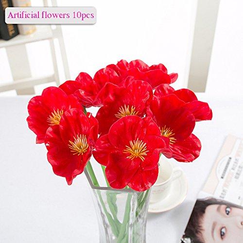 Artificial Flowers, Meiwo 10 Pcs Nearly Natural Artificial Poppies Flowers For Wedding Bouquets / Home Decor / Party / Graves Arrangement(Red)