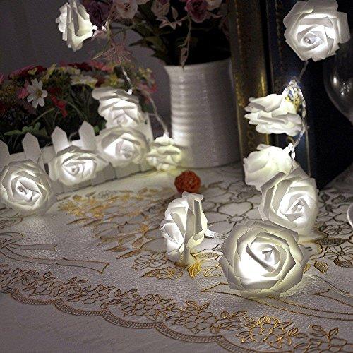 NYKKOLA 20 LED Battery Operated String Flower Rose Fairy Light Wedding Room Garden Christmass Decor (White)