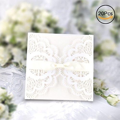 Elegant Invitations Cards Kits, Gospire 20PCs Laser Cut Lace Wedding Party Invitations Cards with Printable Paper and Envelopes for Engagement Wedding Marriage Birthday Bridal Bride Shower Party