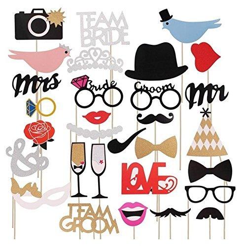 Photo Booth Props Funny DIY Kit for Wedding Party Decorations Costume Dress-up Accessories Doubtless Bay (31Pcs)