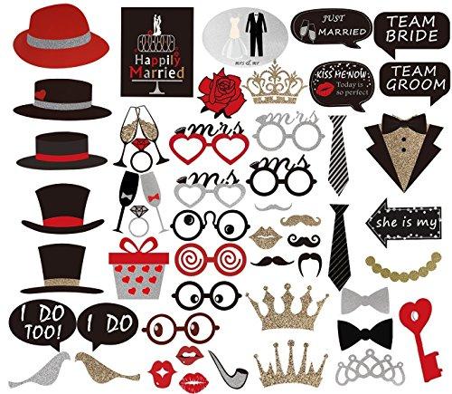 Creative Wedding Pictures Props,54piece DIY Kits Wedding Photo booth,Wedding Funny Mustache,Glasses,Hats and Accessories for Weddings,Parties or other