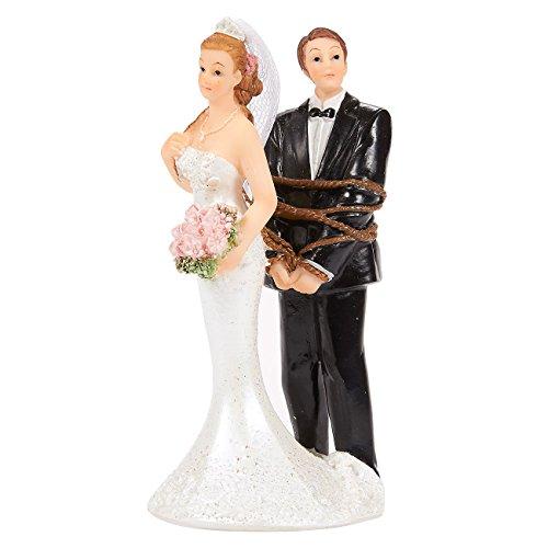 Wedding Cake Topper - Bride and Tied Up Groom Figurines - Fun Wedding Couple Figures for Decorations and Gifts -2.6 x 4.6 x 2.3 Inches