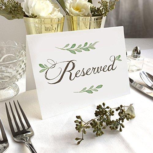 4 Pack- White Greenery Reserved Wedding Table Signs - Folded Freestanding White Table Signs (4) - 6.25" x 4.5"