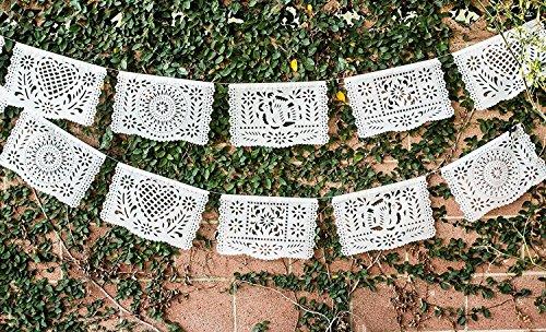 Traditional White Mexican Plastic Papel Picado Banner - Medium Size - 16 feet long - perfect for Weddings, Baptisms, and Birthday Parties by Paper Full of Wishes