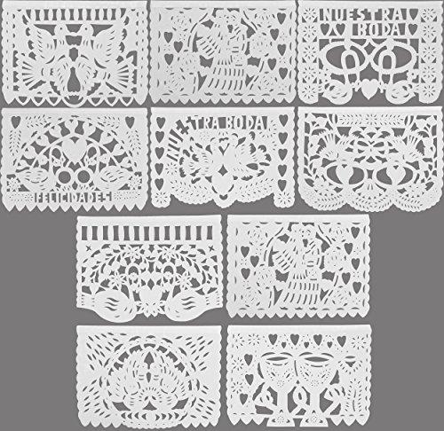 Festive Large Plastic WEDDING BODA Mexican Papel Picado Banner (15 Feet Long) Designs as Pictured by MEXIMART
