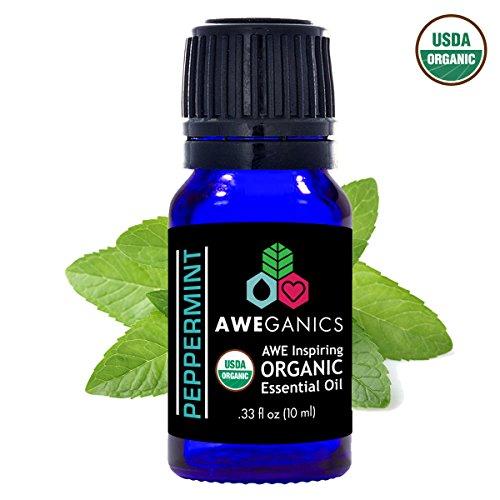 Best Organic Peppermint Essential Oil - USDA Organic Essential Oils by Aweganics, 100% Pure Natural Premium Therapeutic Grade, Aromatherapy Scented-Oils for Home, Personal Oil Use - 10 ml MSRP $14.99