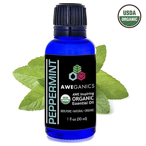 Aweganics Organic Peppermint Essential Oil, USDA Certified Organic, 100% Pure Natural Therapeutic-Grade, Best Aromatherapy Scented-Oils for Diffuser, Home, Personal Use, Relaxation 1 OZ MSRP $19.99