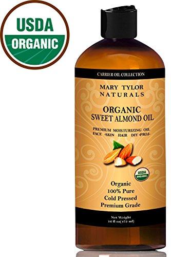 Organic Sweet Almond Oil 16 oz, USDA Certified, Cold Pressed, Premium Grade, 100% Pure, Amazing Moisturizer for Skin Best Carrier oil for all Your DIY Projects Great as Baby Oil by Mary Tylor Naturals
